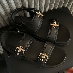 Madden Girl Black Sandals with Gold Buckles